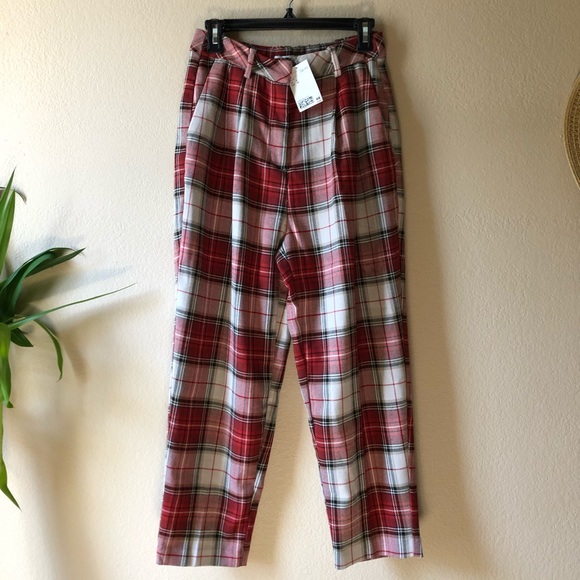 h&m red plaid pants